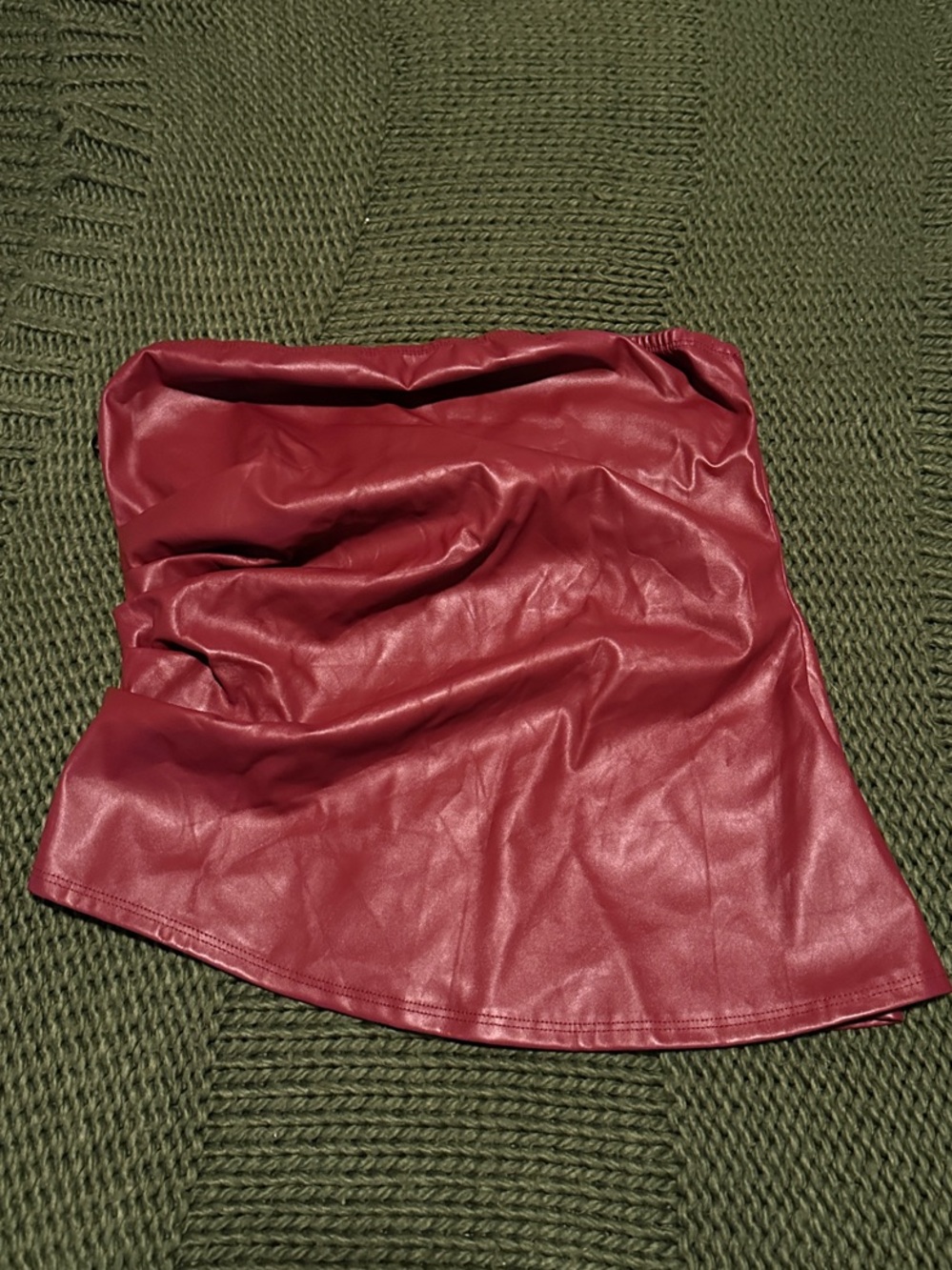 SHEIN Wine Red Strapless Faux Leather Mini Top
